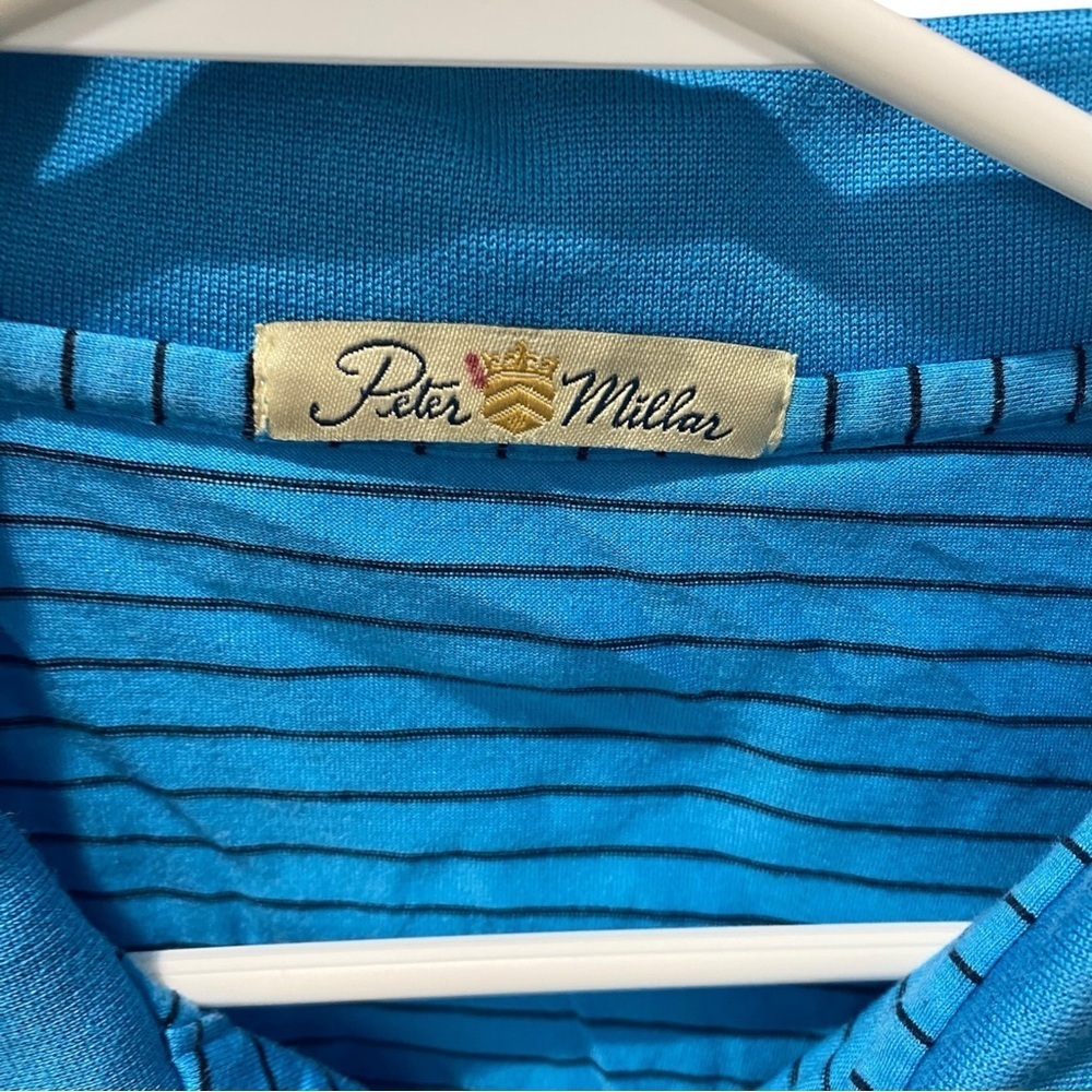 PETER MILLAR Men’s Polo Shirt Classic Style Blue Pinstripe Cotton Size L preppy - Picture 4 of 7